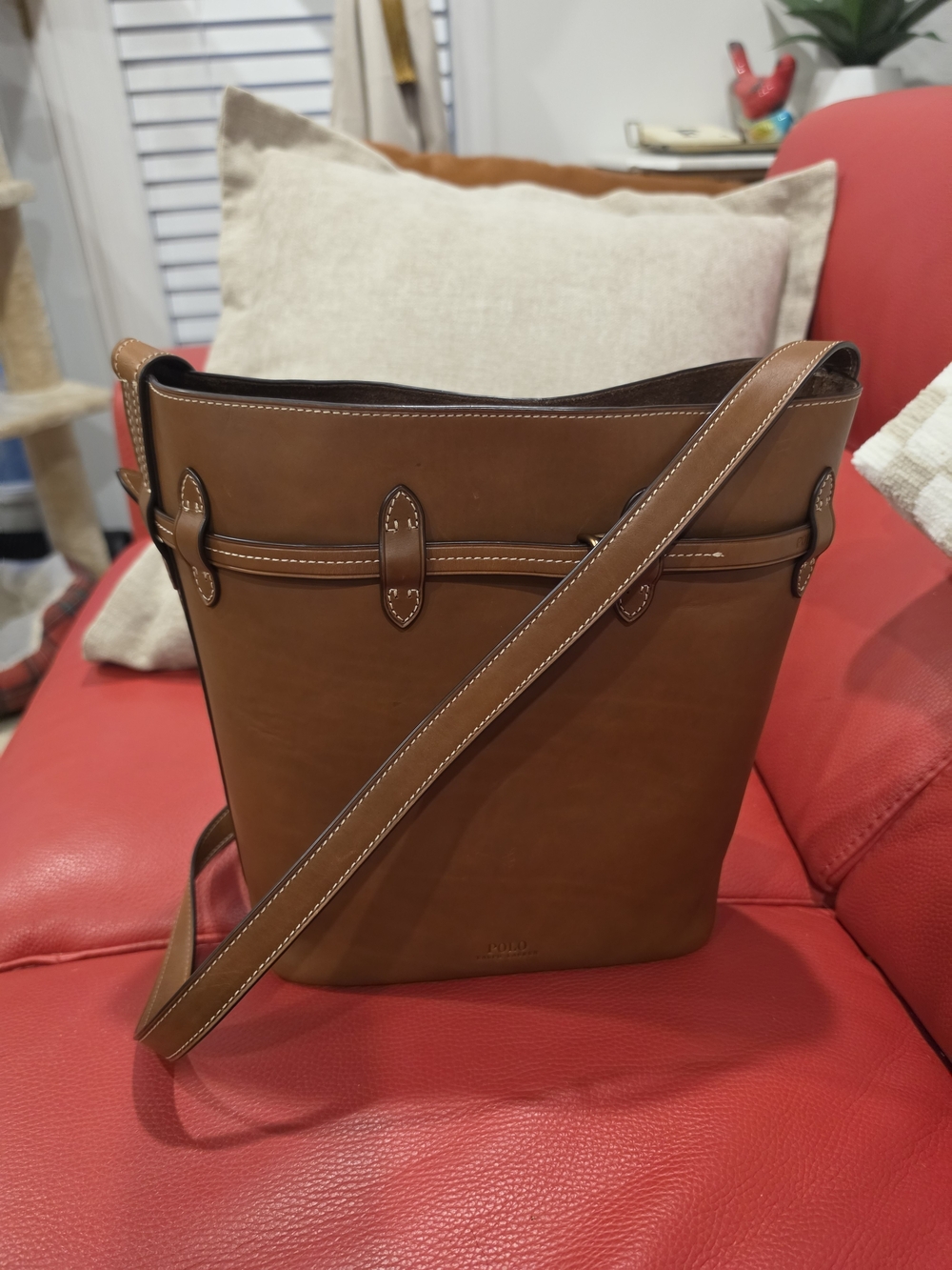 POLO RALPH LAUREN Leather Bucket Crossbody Bag